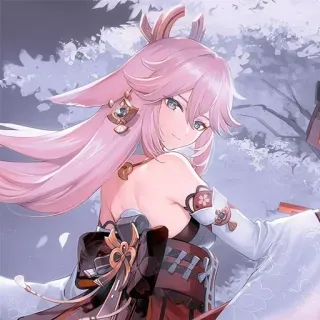 🙂 Yae Miko Genshin Impact anime, girl, pink hair, video game, fox telegram sticker