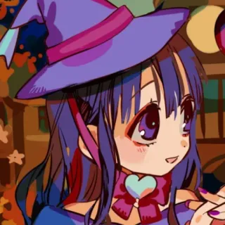 😀 Anime, Bruxa, Halloween, Personagem, Roxo, Chapéu whatsapp sticker