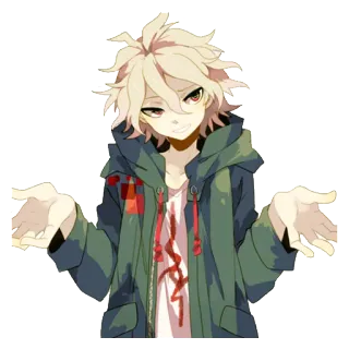 😃 Nagito Komaeda Danganronpa Anime, Charakter, Junge, Hoodie, Achselzucken, Videospiel whatsapp sticker