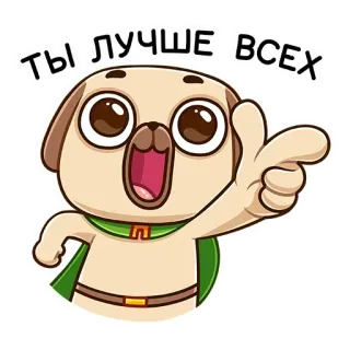 😉 ТЫ ЛУЧШЕ ВСЕХ pug, dog, cartoon, cute, superhero, positive, russian, you are the best telegram sticker