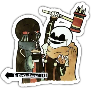 😈 To Be Continued squelette, dessin animé, marteau, café, erreur, encre telegram sticker