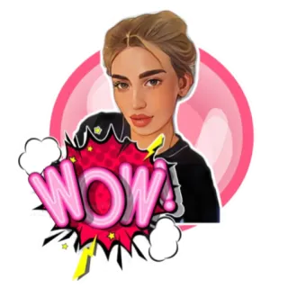 🤩 WOW! вау, восклицание, мультфильм, реакция, женщина, праздник telegram sticker