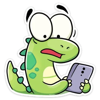 😳 dinosaur, cartoon, animal, green, phone, worried, sticker whatsapp sticker