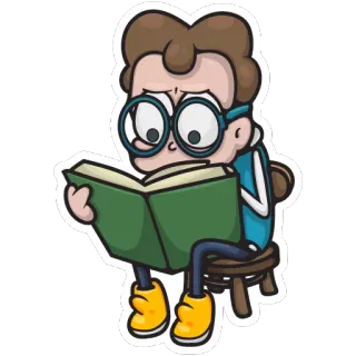 🤔 阅读, 书, 书呆子, 学生, 卡通, 眼镜 telegram sticker