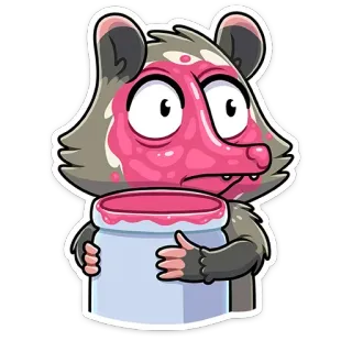 👀 zarigüeya, lindo, gracioso, dibujos animados, animal, tarro, rosa telegram sticker