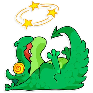😵 dragão, desenho animado, tonto, estrelas, verde, ferido, dragão desenho animado telegram sticker