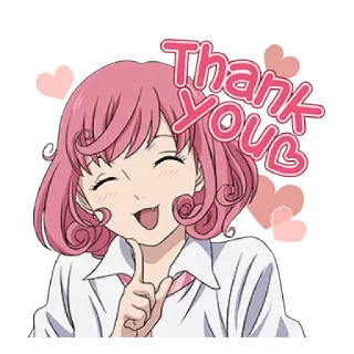 ☺️ Thank You obrigado, anime, desenho animado, cabelo rosa, fofo, corações whatsapp sticker