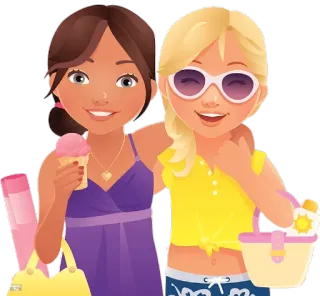 👭 amici, ragazze, gelato, estate, cartone animato telegram sticker