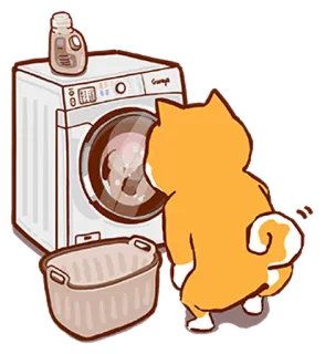 🧺 Shiba Inu, Hund, Waschmaschine, Wäsche, Cartoon, Aufkleber, Haustier whatsapp sticker