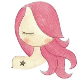 😌 ragazza, capelli rosa, tatuaggio stella, illustrazione, carina, femminile telegram sticker