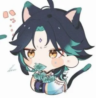 🌟 Xiao Genshin Impact Anime, Chibi, Orelhas de gato, Video game, Xiao, Genshin Impact telegram sticker