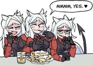 🤤 Cerberus Helltaker MMMM, YES. ♥ Anime, Iblis, Pancake, Lucu, Helltaker, Cerberus, Hati whatsapp sticker