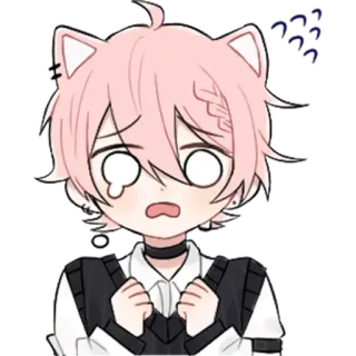 😱 anime, chibi, cat, kawaii, cry, pink hair, cute whatsapp sticker