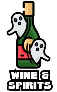 👻 WINE & SPIRITS vino, licores, alcohol, fantasmas, bebida, Halloween telegram sticker