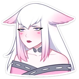 😒 anime, cartoon, girl, pink, white hair, ears telegram sticker