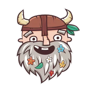 😃 viking, desenho animado, capacete, barba, flor, cabeça, personagem whatsapp sticker