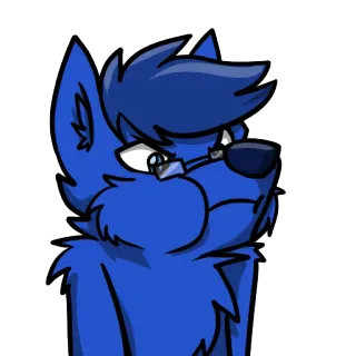 😕 furry, wolf, cartoon, blue, glasses, anthropomorphic telegram sticker