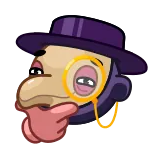🤔 dibujos animados, monóculo, pensando, sombrero, morado, cara whatsapp sticker