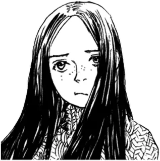 😔 Манга, девушка, иллюстрация, портрет, грустный, черно-белый telegram sticker