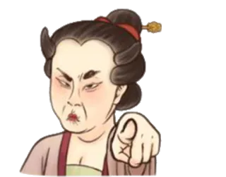 😠 donna, indicando, arrabbiata, abito tradizionale, acconciatura, illustrazione whatsapp sticker
