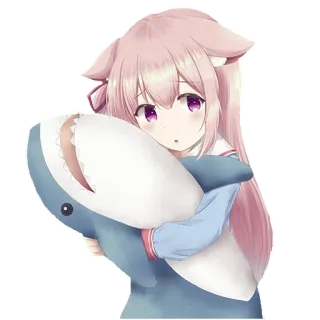 😐 cô gái anime, cá mập, dễ thương, kawaii, tóc hồng, tai mèo telegram sticker