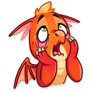 😱 dragon, dessin animé, mignon, animal, autocollant, émotion, peur, inquiet telegram sticker
