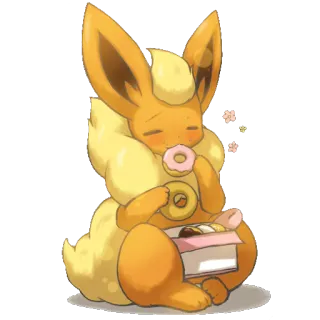 🍩 Flareon Pokemon flareon, pokemon, feu, eeveelution, donut, manger, mignon telegram sticker