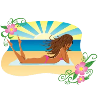 🏝 plage, femme, bain de soleil, été, vacances, tropical, détente telegram sticker