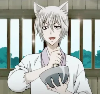 🙂 Tomoe Kamisama Kiss Anime, Renard, Personnage, Cuisine, Malicieux, Bol, Cheveux Blancs telegram sticker
