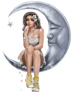 🌙 ผู้หญิง, พระจันทร์, ดาว, แฟนตาซี, ชวนฝัน, น่ารัก, นั่ง telegram sticker