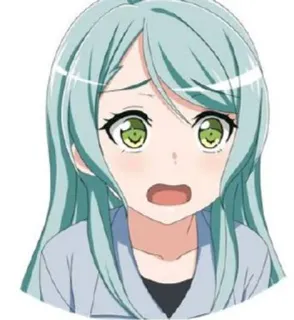 😨 anime, garota, personagem, cabelo azul claro, olhos verdes, surpresa telegram sticker