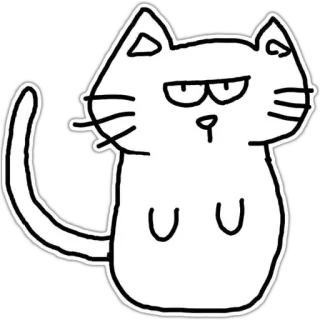 😐 kat, sticker, dier, cartoon, wit, schattig, simpel, lijnkunst telegram sticker