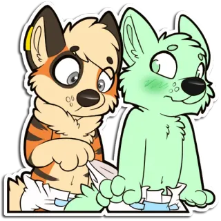 😯 furry, anthropomorphic, diaper, diaper furry, cartoon, cute, animal, blush telegram sticker