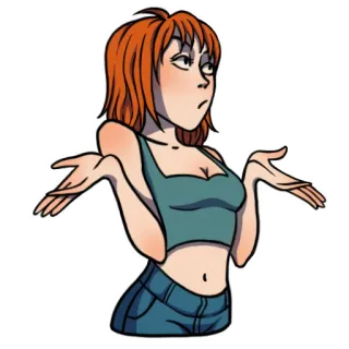 🤷‍♀️ Frau, Cartoon, Achselzucken, Frage, Casual, Orange Haare telegram sticker