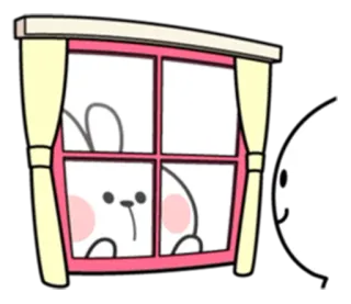 😊 зайчик, окно, милый, животное, мультфильм, каваий, подглядывать telegram sticker