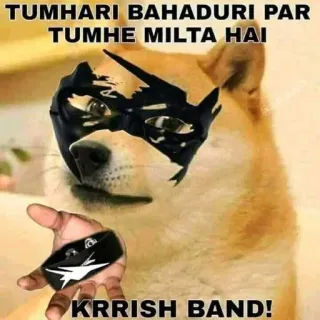 🤡 Krrish TUMHARI BAHADURI PAR TUMHE MILTA HAI
KRRISH BAND! doge, Krissh, indyjski superbohater, Bollywood, maska, pies telegram sticker