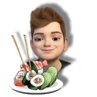 🍱 boy, sushi, food, chopsticks, cucumber, plate, cuisine telegram sticker