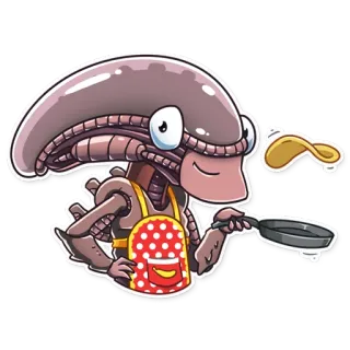 👨 Xenomorph Alien Alien, Xénomorphe, Cuisine, Crêpe, Tablier, Dessin animé, Mignon whatsapp sticker