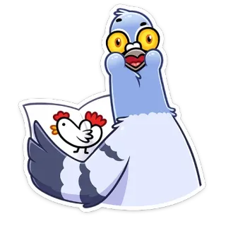 😳 pigeon, bird, chicken, cartoon, glasses, animal, funny telegram sticker