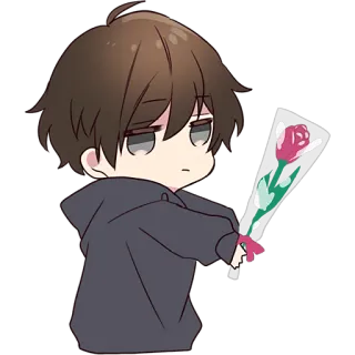 🌹 Аниме, Парень, Роза, Чиби, Милый, Мультфильм whatsapp sticker
