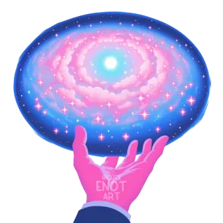 🌌 ENOT ART galaxy, hand, stars, cosmos, pink, blue telegram sticker