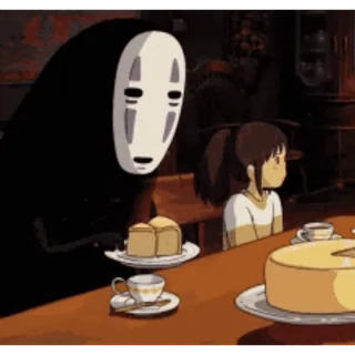 🍰 No-Face Spirited Away El viaje de Chihiro, Anime, Sin Cara, Studio Ghibli, Animación Japonesa, Hayao Miyazaki, Postre whatsapp sticker
