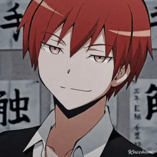 🌪 Karma Akabane Assassination Classroom anime, boy, red hair, smirk, Karma Akabane, Assassination Classroom telegram sticker