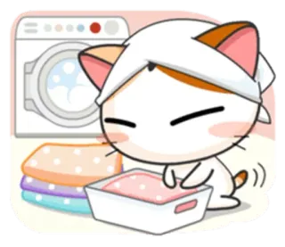 👚 gato, roupa, máquina de lavar, fofo, desenho animado, tarefas domésticas telegram sticker