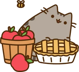 🍰 Pusheen Katze, Apfel, Kuchen, Herbst, Herbst, süß, Essen telegram sticker