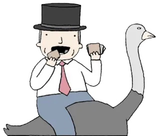 😎 만화, 남자, 모자, 넥타이, 타조, 앉아있는, 동물, 일러스트, 웃긴, 이상한 telegram sticker