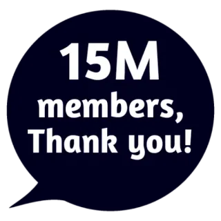 ❤ 15M members, Thank you! Mitglieder, Danke, Feier, Community, Meilenstein whatsapp sticker