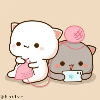 🤨 @hotlve cat, knitting, cartoon, kawaii, cute, yarn, phone telegram sticker