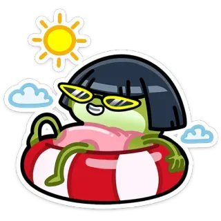 🏖 frog, cartoon, sunglasses, summer, pool, swimming, float, relaxing, cute telegram sticker