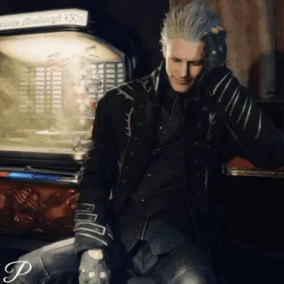 🗡 Vergil Devil May Cry anime, video game, sitting, white hair, male telegram sticker